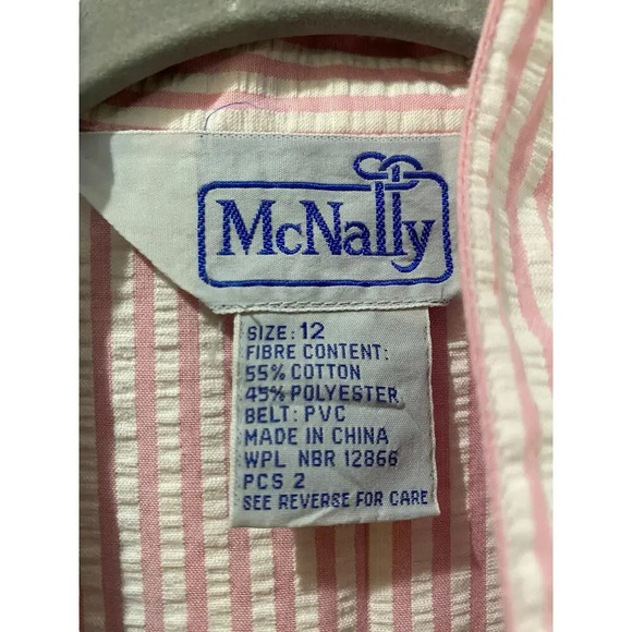 Vintage McNally Pink White Striped Pattern Button Front Midi Dress Size 12 - Picture 2 of 4
